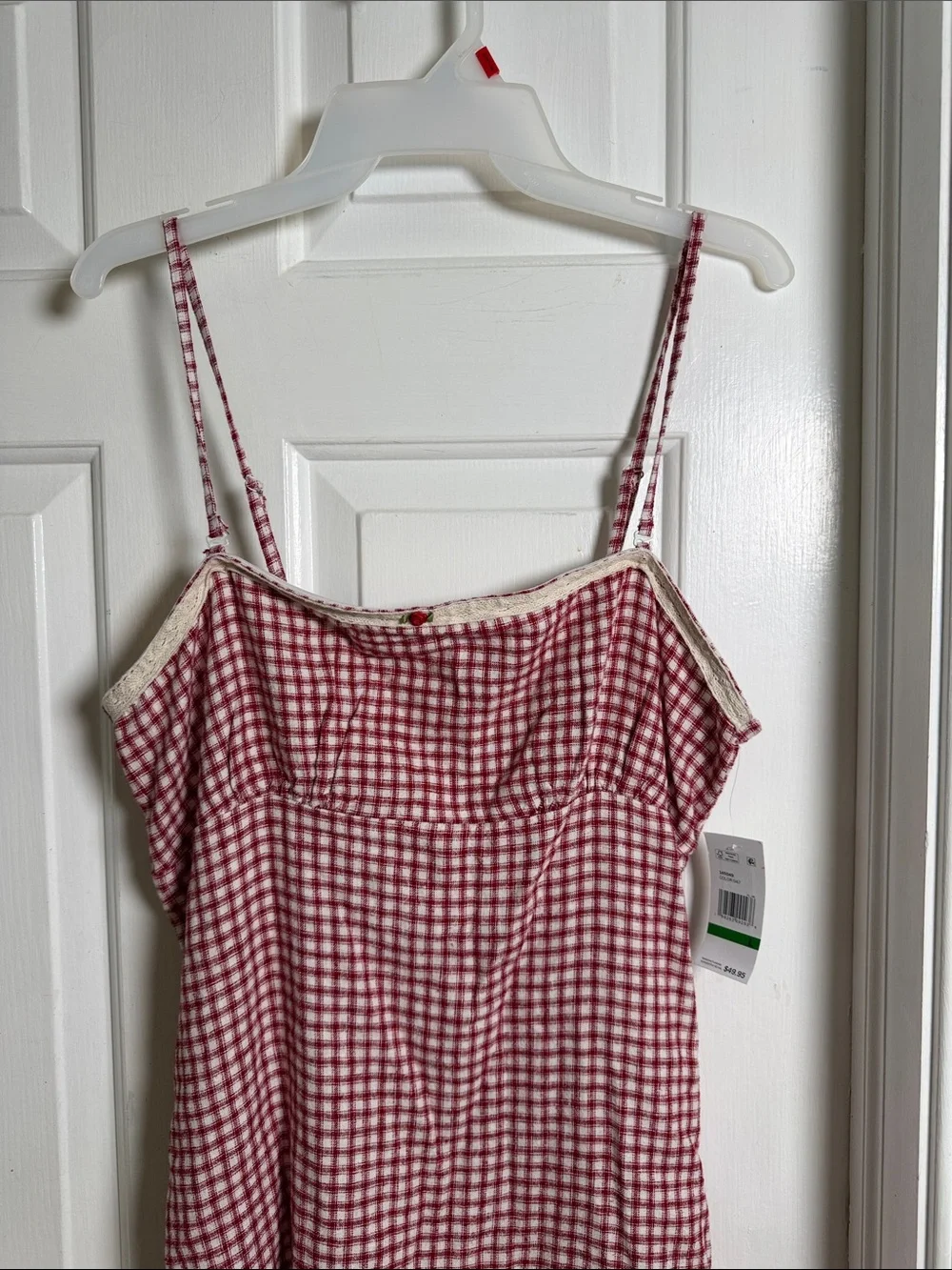 NWT Aeropostale Red Plaid Gingham Square Neck Lace Cami Tank Linen
Mini Dress - Picture 4 of 12